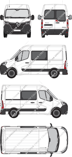 Renault Master, FWD, Kastenwagen, L1H2, Heck verglast, Doppelkabine, Rear Wing Doors, 1 Sliding Door (2019)