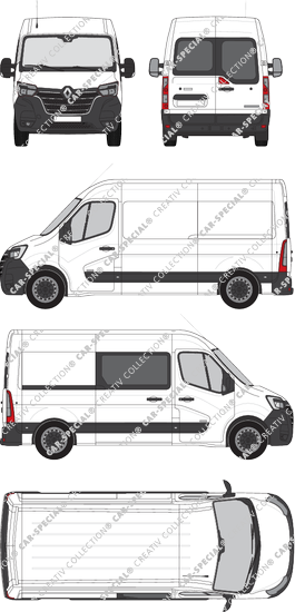 Renault Master, FWD, Kastenwagen, L2H2, Heck verglast, rechts teilverglast, Rear Wing Doors, 1 Sliding Door (2019)