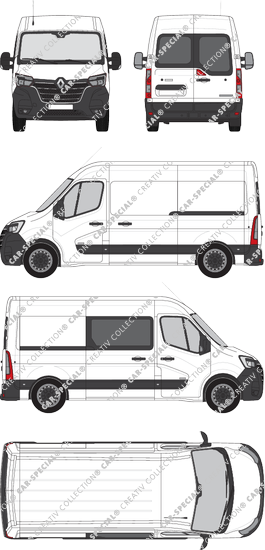 Renault Master, FWD, van/transporter, L2H2, Heck verglast, rechts teilverglast, Rear Wing Doors, 2 Sliding Doors (2019)