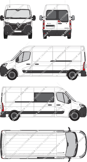 Renault Master, FWD, van/transporter, L3H2, Heck verglast, rechts teilverglast, Rear Wing Doors, 2 Sliding Doors (2019)