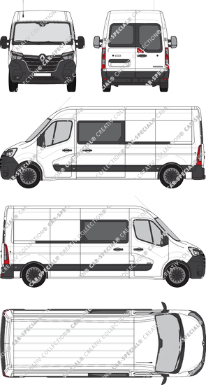 Renault Master, FWD, Kastenwagen, L3H2, Heck verglast, Doppelkabine, Rear Wing Doors, 2 Sliding Doors (2019)