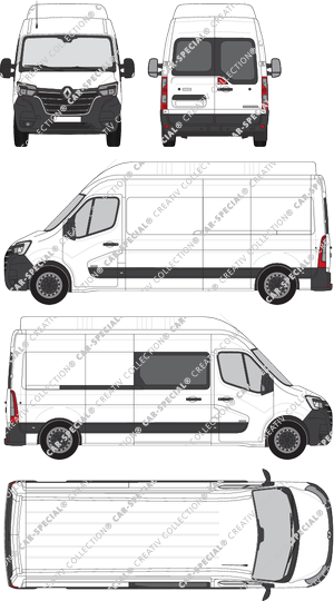 Renault Master, FWD, Kastenwagen, L3H3, Heck verglast, rechts teilverglast, Rear Wing Doors, 1 Sliding Door (2019)