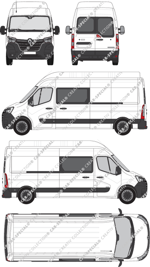 Renault Master, FWD, Kastenwagen, L3H3, Heck verglast, Doppelkabine, Rear Wing Doors, 2 Sliding Doors (2019)