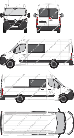 Renault Master, RWD, furgone, L3H2, vitre arrière, Doppelkabine, Rear Wing Doors, 1 Sliding Door (2019)