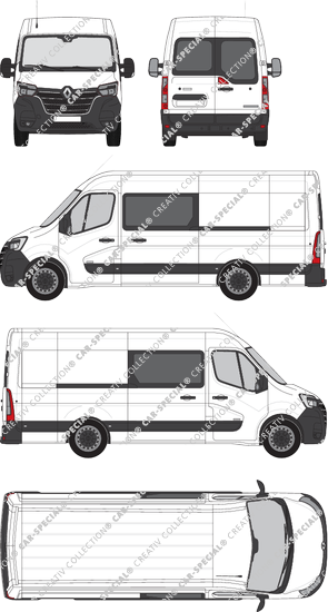 Renault Master, RWD, Kastenwagen, L3H2, Heck verglast, Doppelkabine, Rear Wing Doors, 2 Sliding Doors (2019)