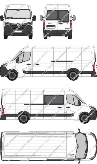 Renault Master, RWD, Kastenwagen, L4H2, Heck verglast, rechts teilverglast, Rear Wing Doors, 2 Sliding Doors (2019)