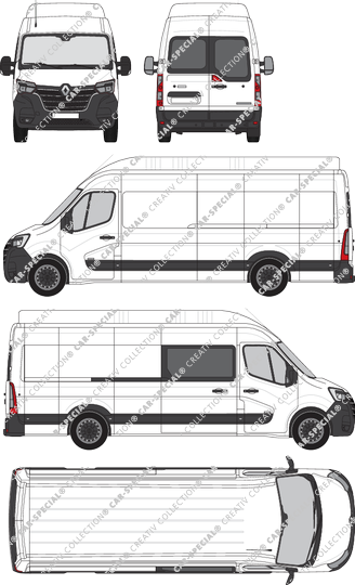 Renault Master, RWD, van/transporter, L4H3, Heck verglast, rechts teilverglast, Rear Wing Doors, 1 Sliding Door (2019)
