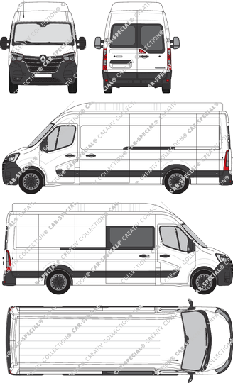 Renault Master, RWD, furgone, L4H3, Heck verglast, rechts teilverglast, Rear Wing Doors, 2 Sliding Doors (2019)