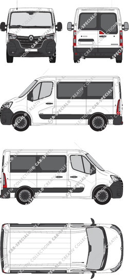 Renault Master, FWD, minibus, L1H1, Rear Wing Doors, 1 Sliding Door (2019)