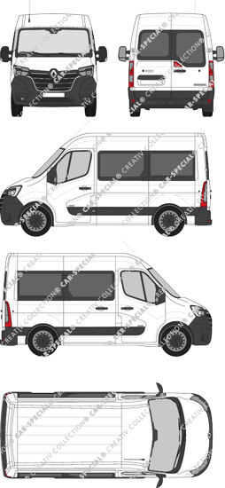 Renault Master, FWD, microbús, L1H2, Rear Wing Doors, 1 Sliding Door (2019)