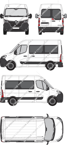 Renault Master, FWD, minibus, L1H2, Rear Wing Doors, 2 Sliding Doors (2019)
