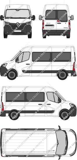 Renault Master, FWD, minibus, L2H2, Rear Wing Doors, 1 Sliding Door (2019)