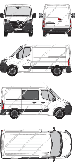 Renault Master, FWD, Kastenwagen, L1H1, rechts teilverglast, Rear Wing Doors, 1 Sliding Door (2019)