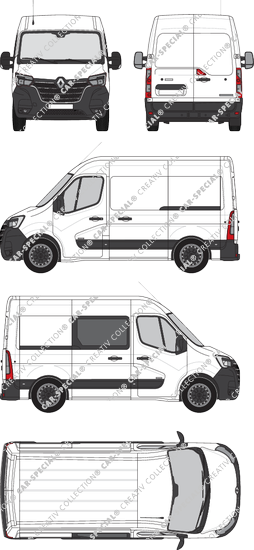 Renault Master, FWD, Kastenwagen, L1H2, rechts teilverglast, Rear Wing Doors, 2 Sliding Doors (2019)