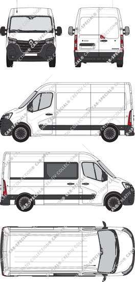 Renault Master, FWD, van/transporter, L2H2, rechts teilverglast, Rear Wing Doors, 1 Sliding Door (2019)