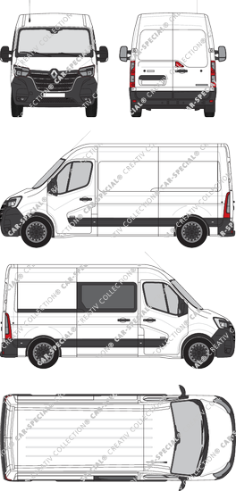 Renault Master, FWD, Kastenwagen, L2H2, rechts teilverglast, Rear Wing Doors, 1 Sliding Door (2019)