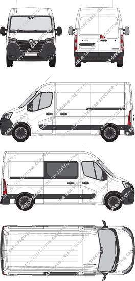 Renault Master, FWD, Kastenwagen, L2H2, rechts teilverglast, Rear Wing Doors, 2 Sliding Doors (2019)