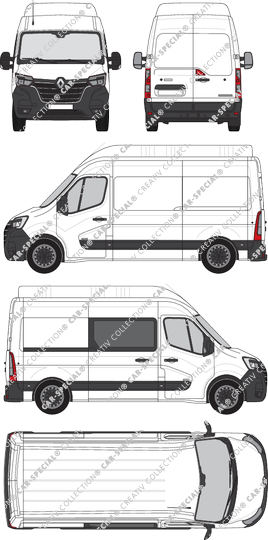 Renault Master, FWD, Kastenwagen, L2H3, rechts teilverglast, Rear Wing Doors, 1 Sliding Door (2019)