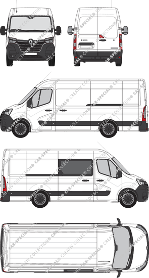 Renault Master, RWD, van/transporter, L3H2, rechts teilverglast, Rear Wing Doors, 2 Sliding Doors (2019)