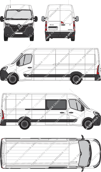 Renault Master, RWD, Kastenwagen, L4H2, rechts teilverglast, Rear Wing Doors, 1 Sliding Door (2019)