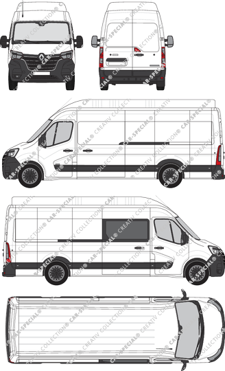 Renault Master, RWD, van/transporter, L4H3, rechts teilverglast, Rear Wing Doors, 2 Sliding Doors (2019)