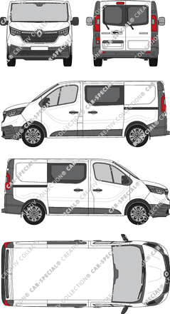 Renault Trafic, van/transporter, L1H1, rear window, double cab, Rear Wing Doors, 2 Sliding Doors (2022)