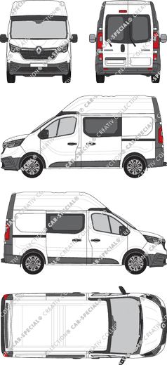 Renault Trafic, van/transporter, L1H2, rear window, double cab, Rear Wing Doors, 2 Sliding Doors (2022)