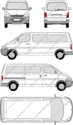 Toyota HiAce, microbús, largo, Rear Flap, 1 Sliding Door (1998)