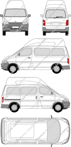 Toyota HiAce, Kleinbus, Hochdach, Rear Flap, 1 Sliding Door (1998)