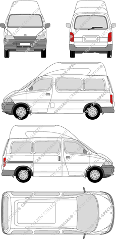 Toyota HiAce, camionnette, toit haut, Rear Flap, 1 Sliding Door (1998)