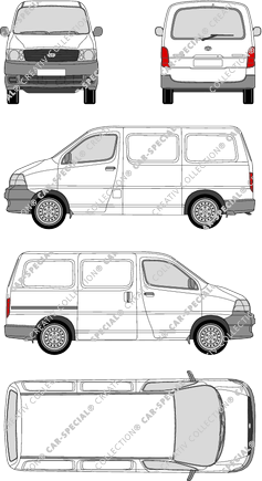 Toyota HiAce, furgone, vitre arrière, Rear Flap, 1 Sliding Door (2006)