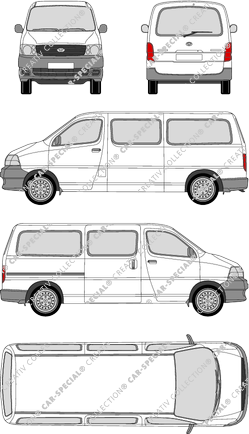 Toyota HiAce, microbús, largo, Rear Flap, 1 Sliding Door (2006)
