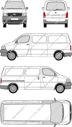 Toyota HiAce, furgone, lang, vitre arrière, Rear Flap, 1 Sliding Door (2006)