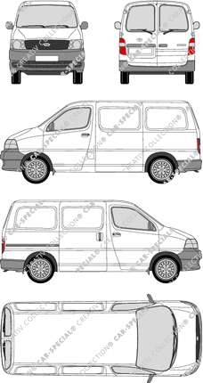 Toyota HiAce, furgone, vitre arrière, Rear Wing Doors, 1 Sliding Door (2006)