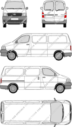 Toyota HiAce, furgón, largo, ventana de parte trasera, Rear Wing Doors, 1 Sliding Door (2006)
