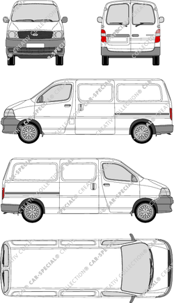 Toyota HiAce, furgón, largo, ventana de parte trasera, Rear Wing Doors, 2 Sliding Doors (2006)