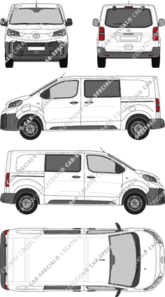 Toyota Proace Electric, fourgon, intermédiaire (L1), Heck verglast, double cabine, Rear Flap, 2 Sliding Doors (2024)