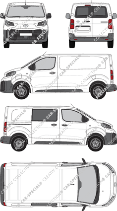 Toyota Proace Electric, furgón, medio (L1), teilverglast rechts, Heck vergl., Rear Wing Doors, 1 Sliding Door (2024)