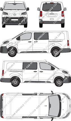 Toyota Proace Electric, furgón, largo (L2), ventana de parte trasera, cabina doble, Rear Flap, 2 Sliding Doors (2024)