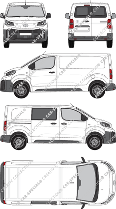 Toyota Proace, Kastenwagen, Medium (L1), teilverglast rechts, Heck vergl., Rear Wing Doors, 1 Sliding Door (2024)