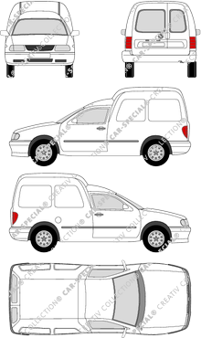 Volkswagen Caddy, furgone, vitre arrière (1995)