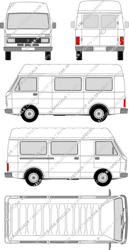 Volkswagen LT 28, microbús, tejado alto, paso de rueda largo (1975)