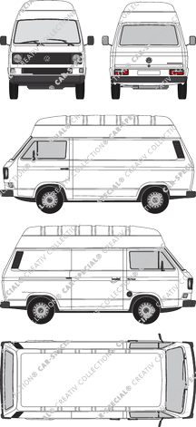 Volkswagen Transporter, T3, furgone, tetto alto, vitre arrière, Rear Flap, 1 Sliding Door (1979)