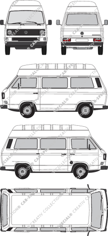 Volkswagen Transporter, T3, Kleinbus, tetto alto, Rear Flap, 1 Sliding Door (1979)