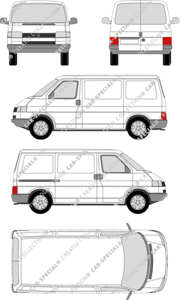 Volkswagen Transporter, T4, van/transporter, short wheelbase, rear window, Rear Wing Doors, 1 Sliding Door (1990)