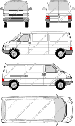 Volkswagen Transporter, T4, van/transporter, long wheelbase, rear window, Rear Wing Doors, 1 Sliding Door (1990)