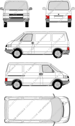 Volkswagen Transporter, T4, van/transporter, short wheelbase, rear window, Rear Flap, 1 Sliding Door (1990)