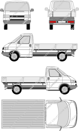 Volkswagen Transporter, T4, catre, paso de rueda largo, cabina individual (1990)