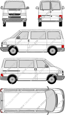 Volkswagen Transporter Caravelle, T4, Caravelle, minibus, short wheelbase, Rear Wing Doors, 1 Sliding Door (1990)