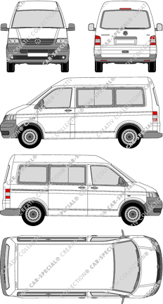 Volkswagen Transporter, T5, camionnette, toit intermédiaire, Rear Flap, 1 Sliding Door (2003)